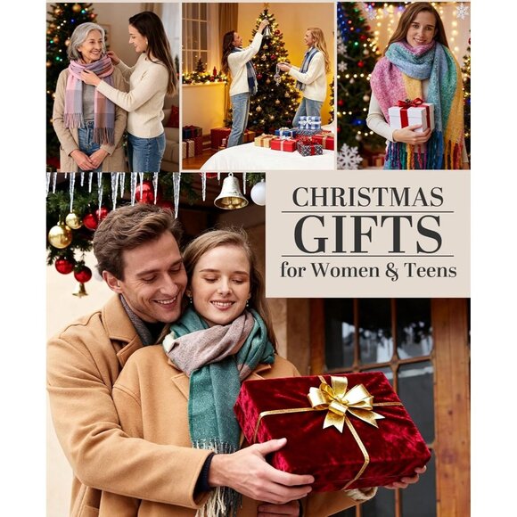 Women Cream Blue Check Winter Warm Shawl Wraps Tartan Blanket Oversized Scarves - Picture 6 of 6